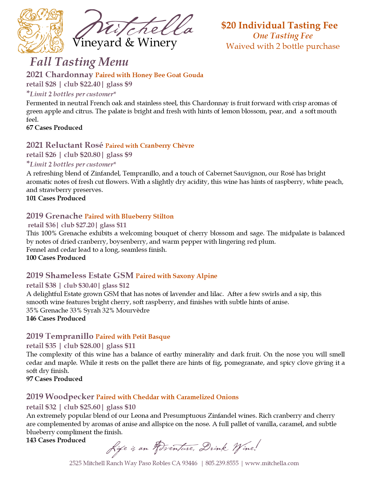 Winter Tasting Sheet