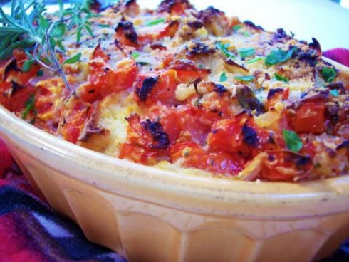 Savory Heirloom Tomato Bread Pudding