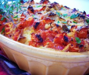 Savory Heirloom Tomato Bread Pudding